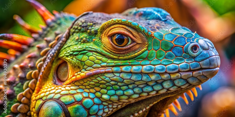 Fototapeta premium Close-Up Marvels of Iguana Species: Captivating Macro Photography Showcasing Vibrant Colors and Intricate Details of Various Iguana Types in Their Natural Habitats
