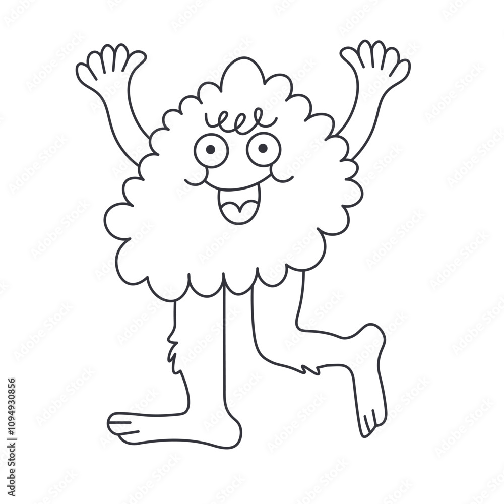Abstract character as a cloud with human legs in groovy doodle style in vector. Element for poster sticker design logo decoration Abstract character as a cloud with human legs in groovy doodle style in vector. Element for poster sticker design logo decoration