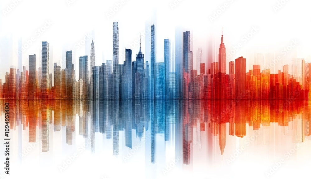 Fototapeta premium White background, city skyline, buildings, gradient color light and shadow, transparent technology