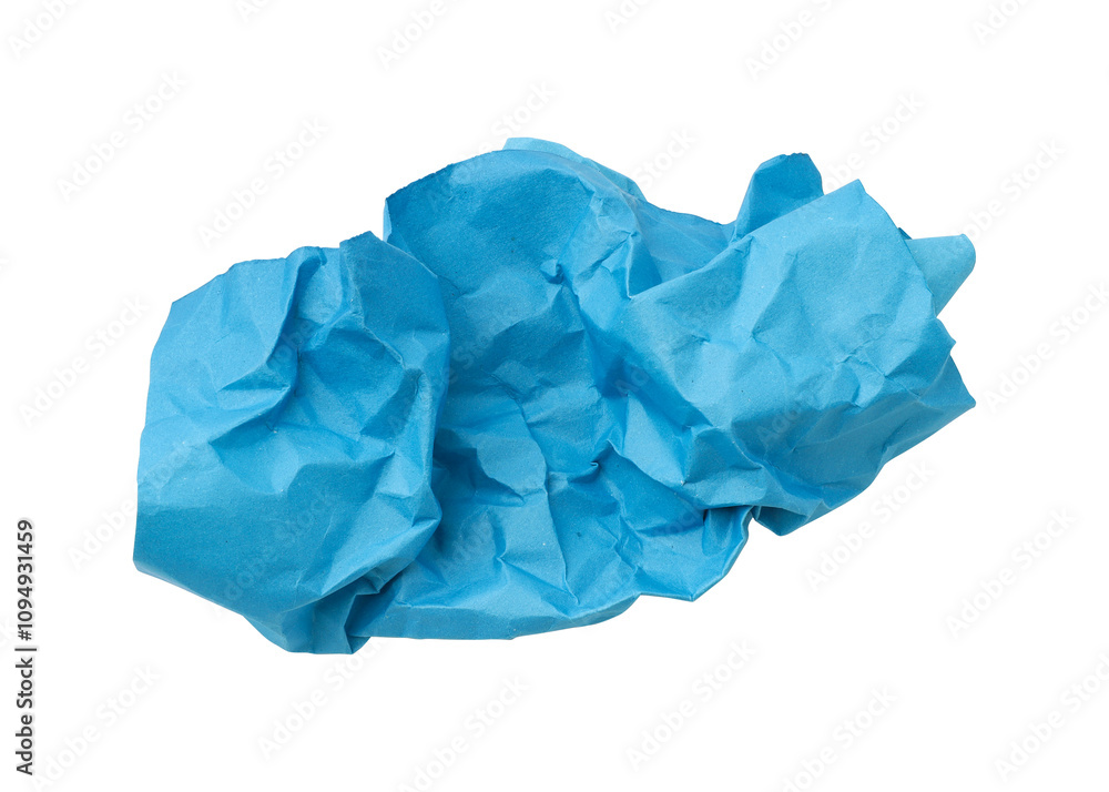 Fototapeta premium Blue crumpled paper isolated on transparent background