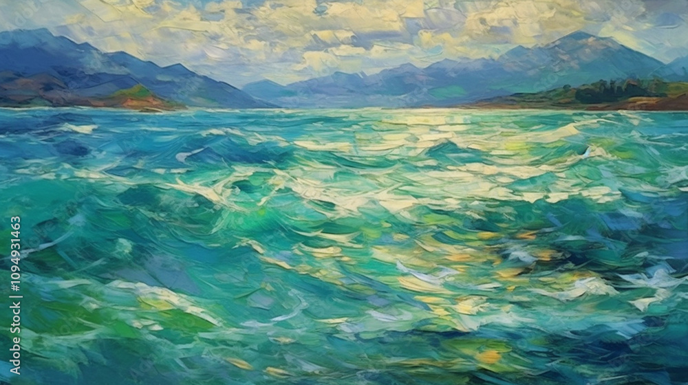 emerald-colored sea sway, sunlight, and light emerald-colored sea sway, sunlight, and light