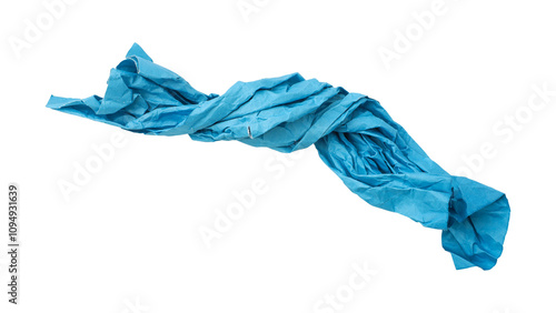 Blue crumpled paper isolated on transparent background