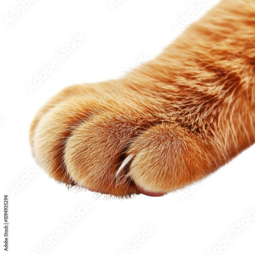 Close-up of an orange cat's paw with soft fur