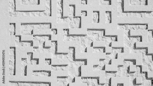 Fotografía Sculptural abstract of a 3D matrix barcode, carved in white sand, on a sunny mor
