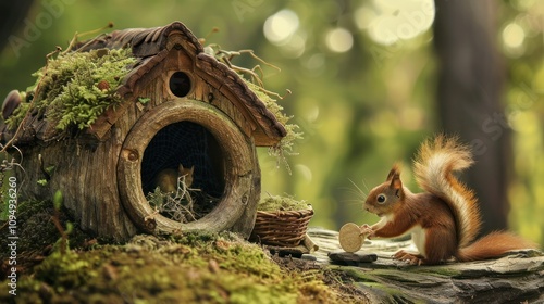 A squirrel with its lovely home photo