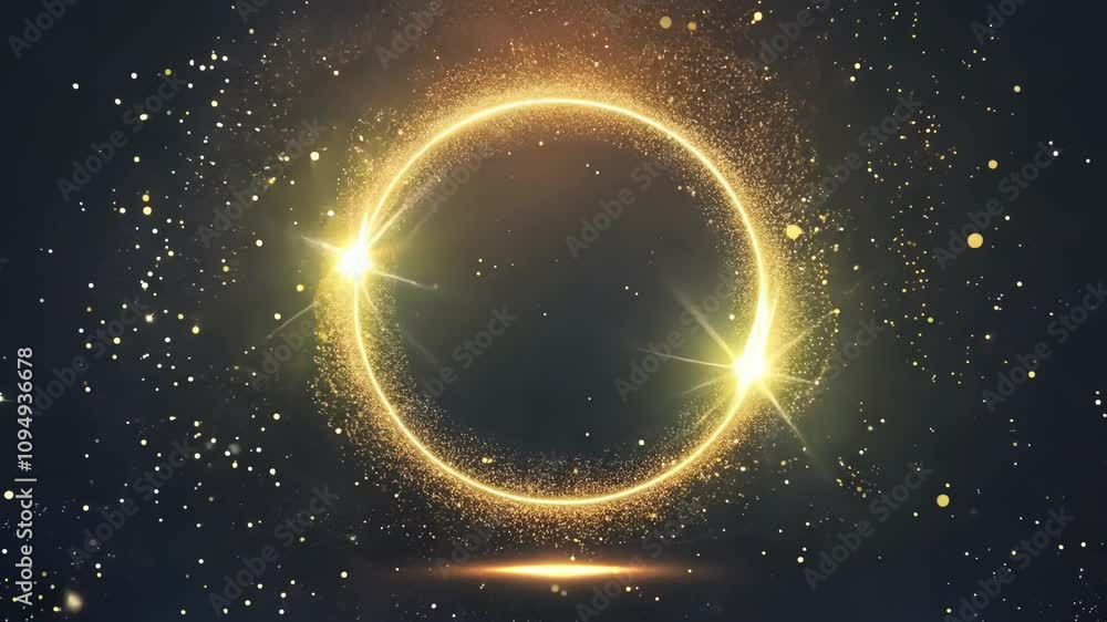 Golden particle circle on dark background Golden particle circle on dark background