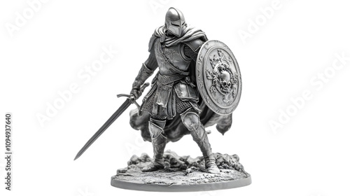 Silver Knight Statue with Sword and Shield Illustration