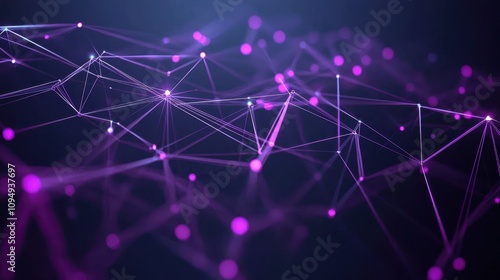 Intricate digital network with glowing purple nodes and shimmering lines.