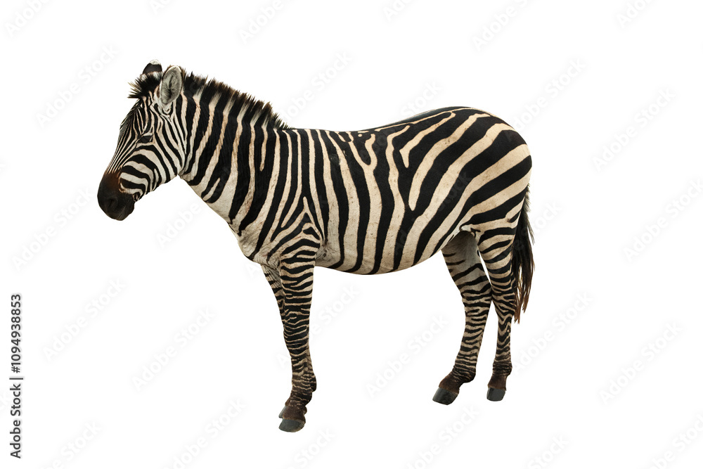 Fototapeta premium Cutout of an isolated zebra with the transparent png background 