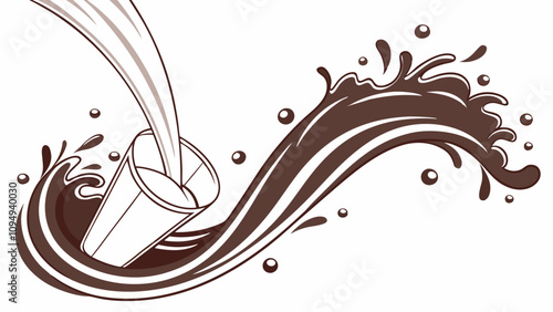 Milk and chocolate splash swirls and flow. Realistic vector background with cocoa and milky waves with drops. Vector illustration isolated on white  background.
