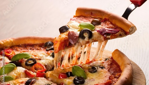 Pizza lifted slice photo