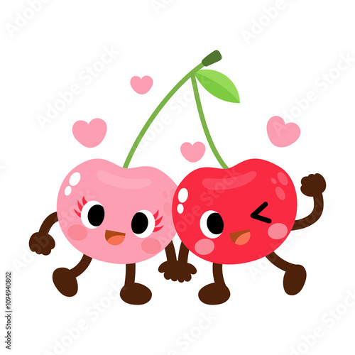 Funny Cherry Couple Sweet Cartoon