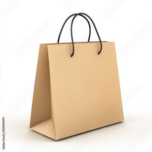 A simple brown shopping bag with black handles, used for carrying items.