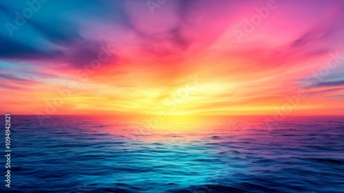 Vibrant Sunset Over Tranquil Ocean Waters, A Stunning Display of Colorful Skies and Reflections in a Serene Coastal Landscape for Nature Photography