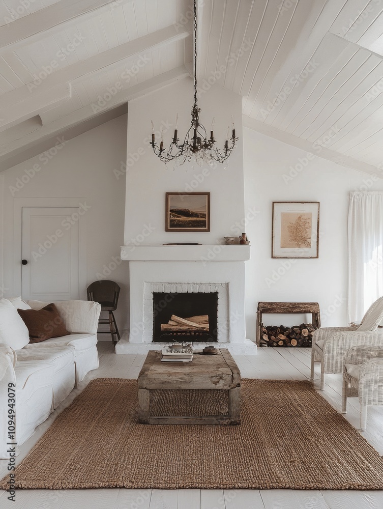 White Living Room With Fireplace And Jute Rug White Living Room With Fireplace And Jute Rug