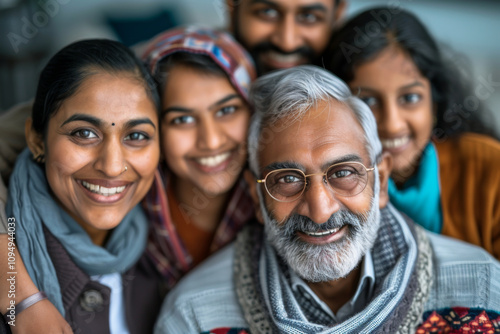 Indian ethnic family members with smiling faces posing for a selfie photo