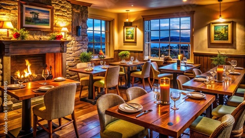 Cozy Portrait Photography of a Warm, Inviting Restaurant Setting at Lizzies Restaurant in Dunfanaghy, Showcasing Delicious Dishes and a Comfortable Atmosphere photo