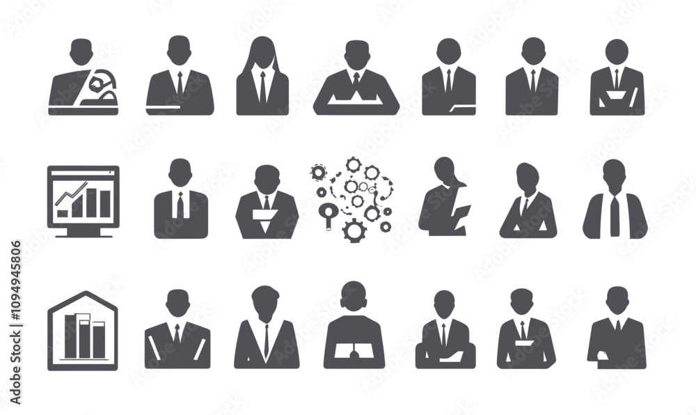 Flat Management Icons Set: Business CRM, Teamwork, Leadership, Human Resources in Minimalist Style Flat Management Icons Set: Business CRM, Teamwork, Leadership, Human Resources in Minimalist Style