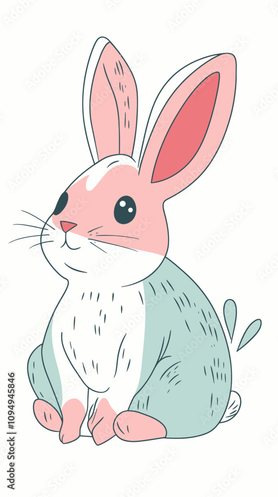 Fototapeta premium Adorable Rabbit Coloring Book Page for Kids in Minimalist Vector SVG Style