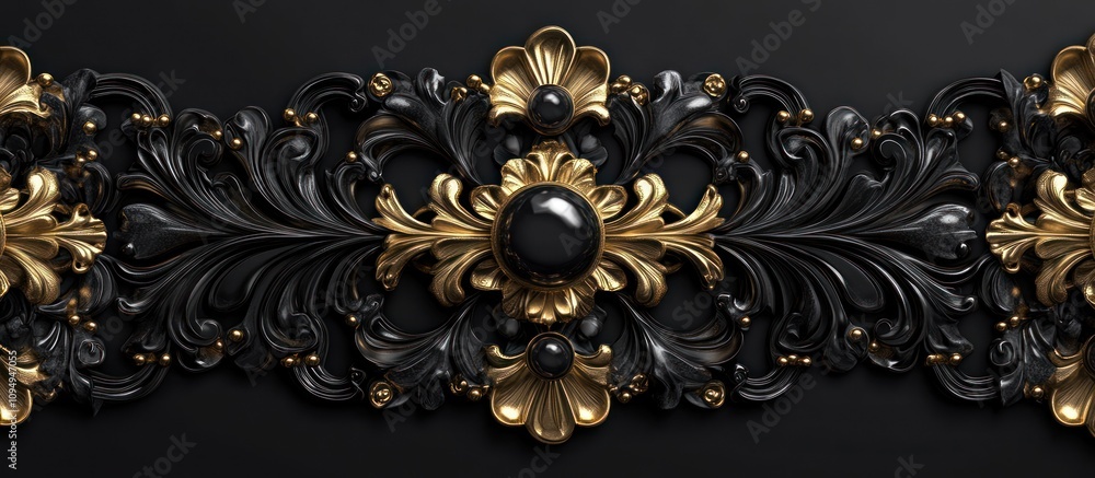 Opulent black and gold ornament with gemstone-like texture and vintage luxury design Opulent black and gold ornament with gemstone-like texture and vintage luxury design