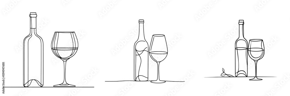Continuous line drawing of a wine shop concept, featuring a hand-drawn illustration of a bottle and glass. Continuous line drawing of a wine shop concept, featuring a hand-drawn illustration of a bottle and glass.