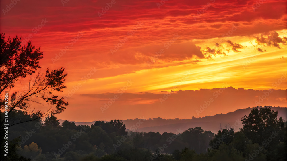 stunning sunset with intense red blending into burnt orange and golden hues, creating dramatic sky over serene landscape stunning sunset with intense red blending into burnt orange and golden hues, creating dramatic sky over serene landscape