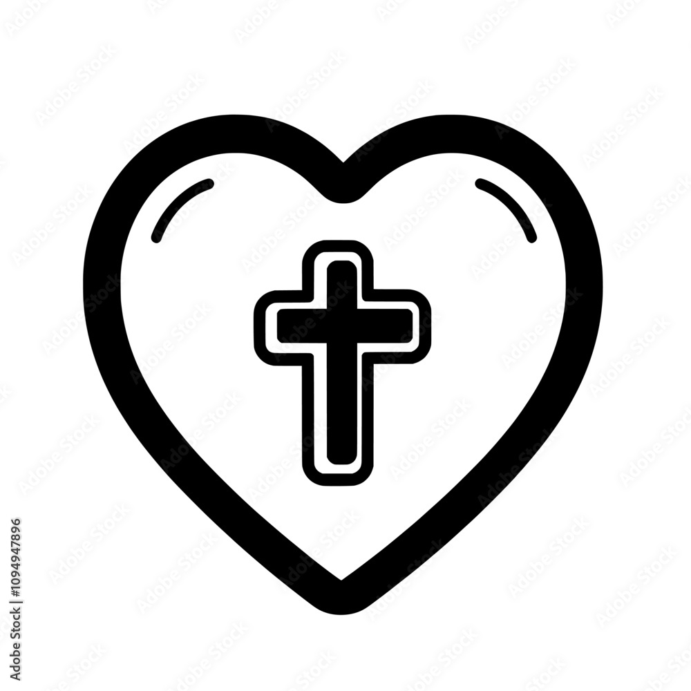 A Christian symbol featuring a cross and a heart, depicted with a single black line on a white background. A Christian symbol featuring a cross and a heart, depicted with a single black line on a white background.