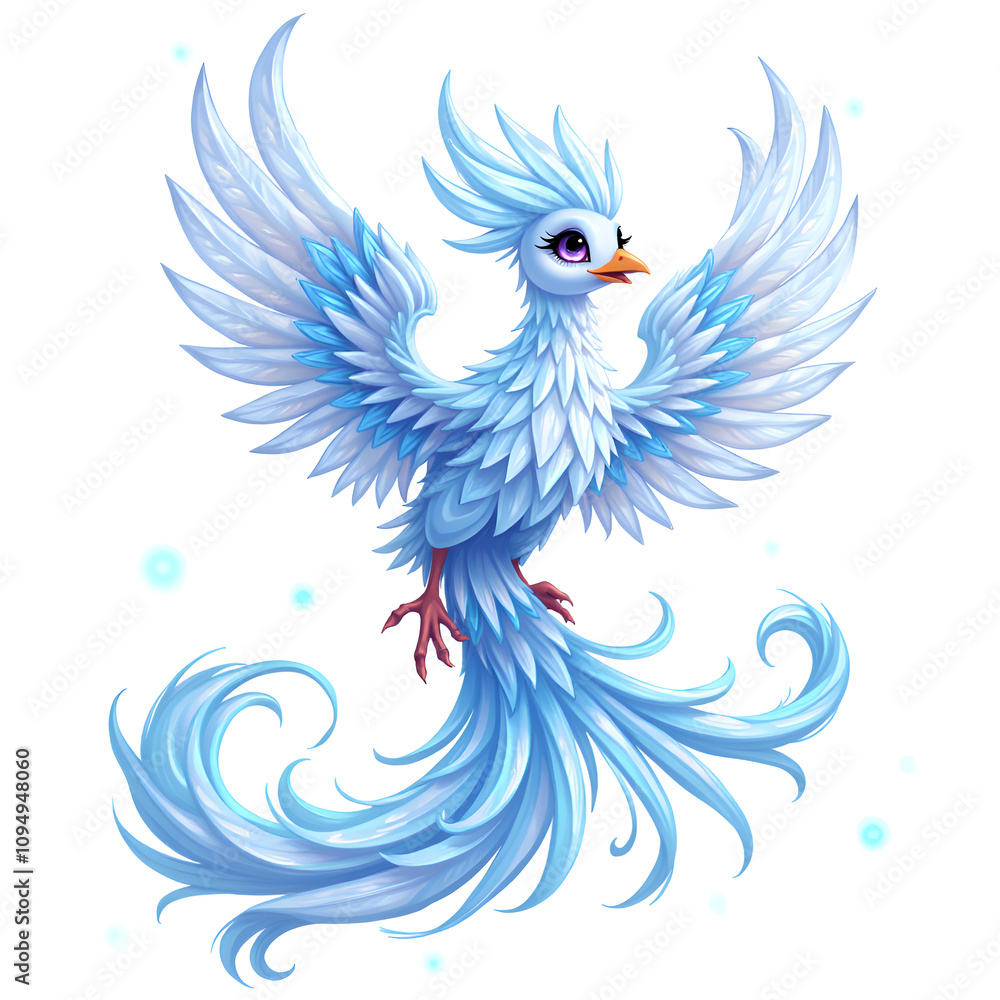 Graceful ice phoenix with ethereal feathers and flourishing tails in a dreamy atmosphere, digital art of fantasy creature concept. Graceful ice phoenix with ethereal feathers and flourishing tails in a dreamy atmosphere, digital art of fantasy creature concept.