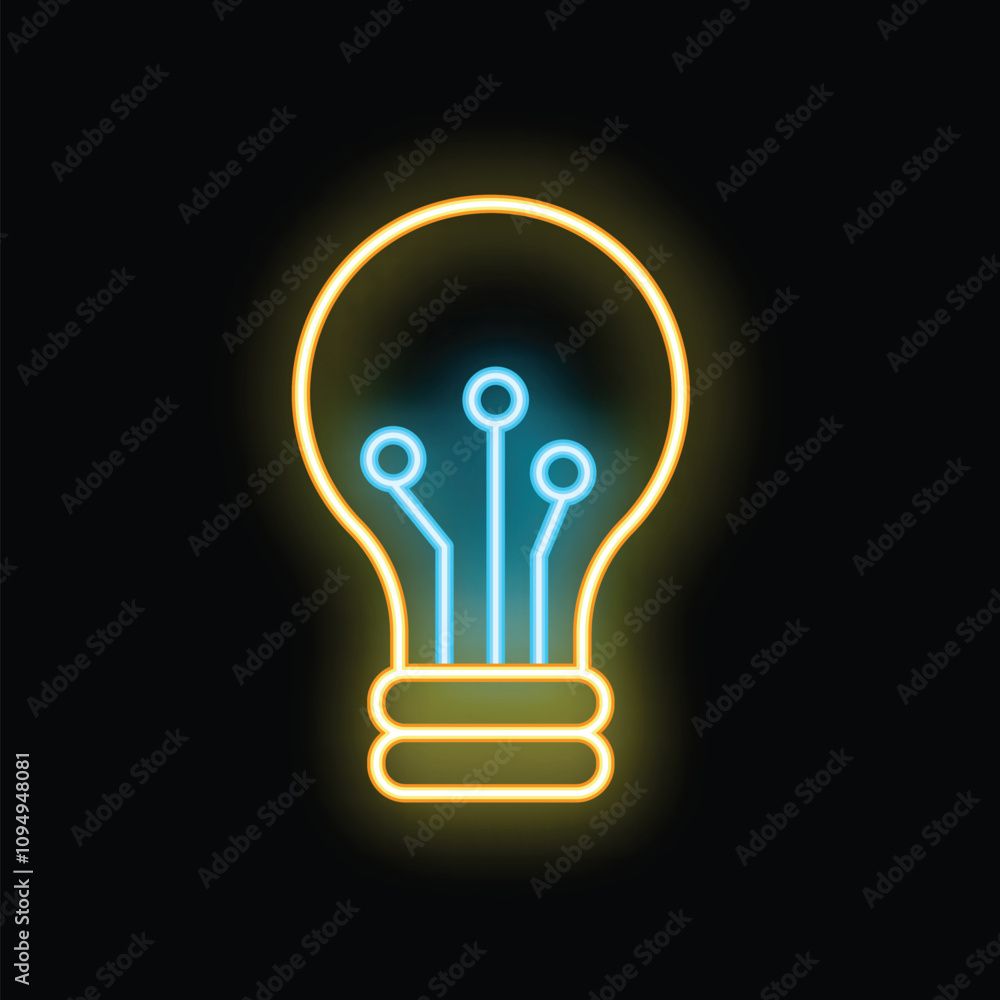 Neon lightbulb is glowing, symbolizing creativity, inspiration, and problem solving Neon lightbulb is glowing, symbolizing creativity, inspiration, and problem solving