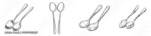 A seamless line drawing of a teaspoon set.