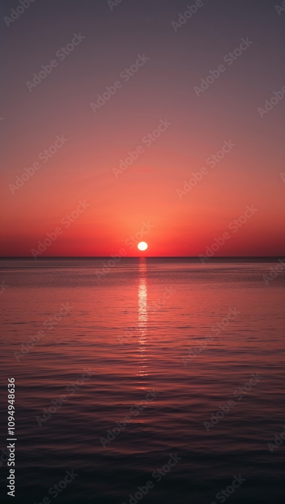 Warm sunset over ocean with reflection minimalist seascape Warm sunset over ocean with reflection minimalist seascape