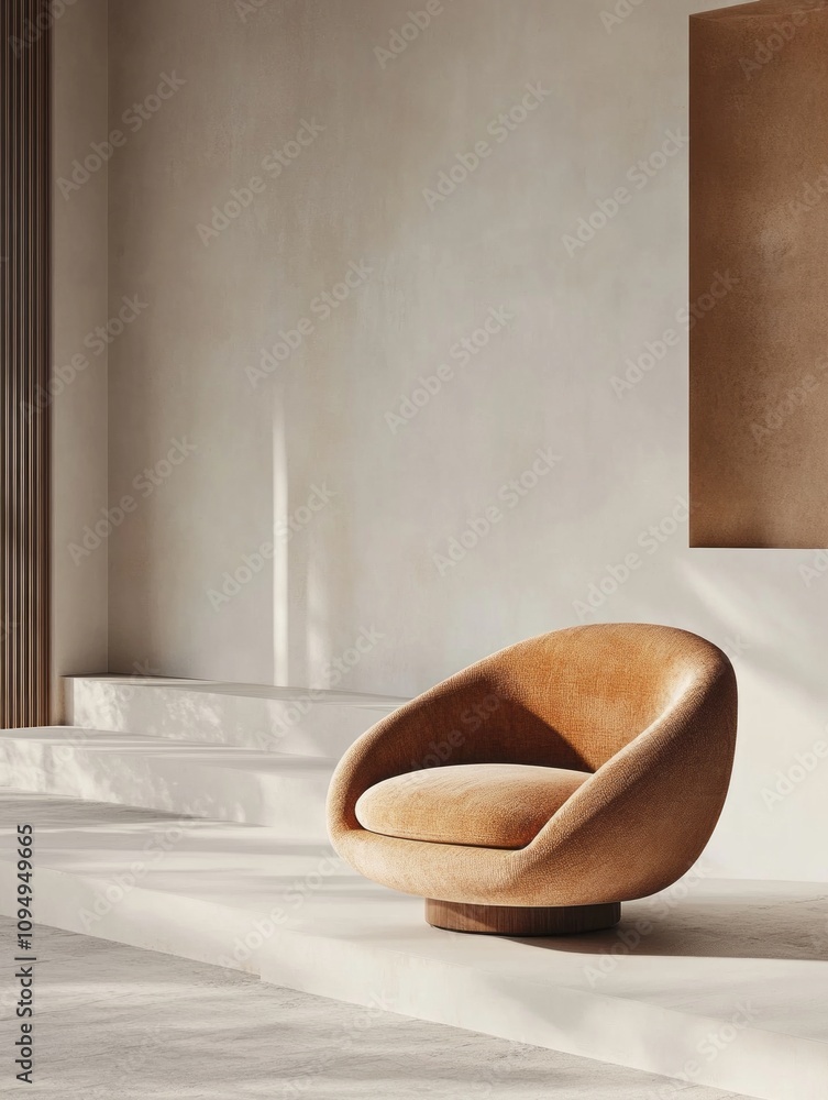 Modern Tan Swivel Chair in Minimalist Room Setting Modern Tan Swivel Chair in Minimalist Room Setting