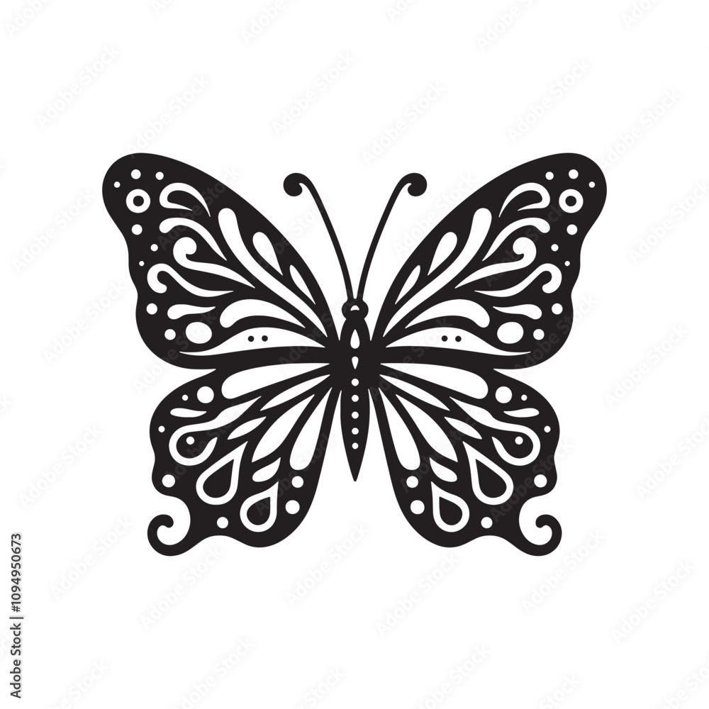 A graceful butterfly silhouette captured in vector art. A butterfly vector illustration isolated on a white background. A graceful butterfly silhouette captured in vector art. A butterfly vector illustration isolated on a white background.