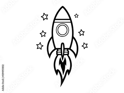 Rocket Launch with Stars - Vector Illustration