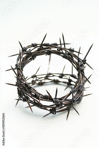 Barbed wire crown, symbolic, sharp, painful, religious.