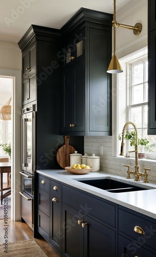 Brass hardware against dark cabinets sophisticated kitchen design