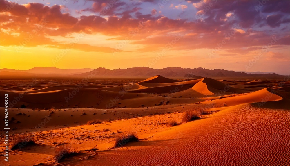 Fototapeta premium Dramatic Sunset over Desert Horizon