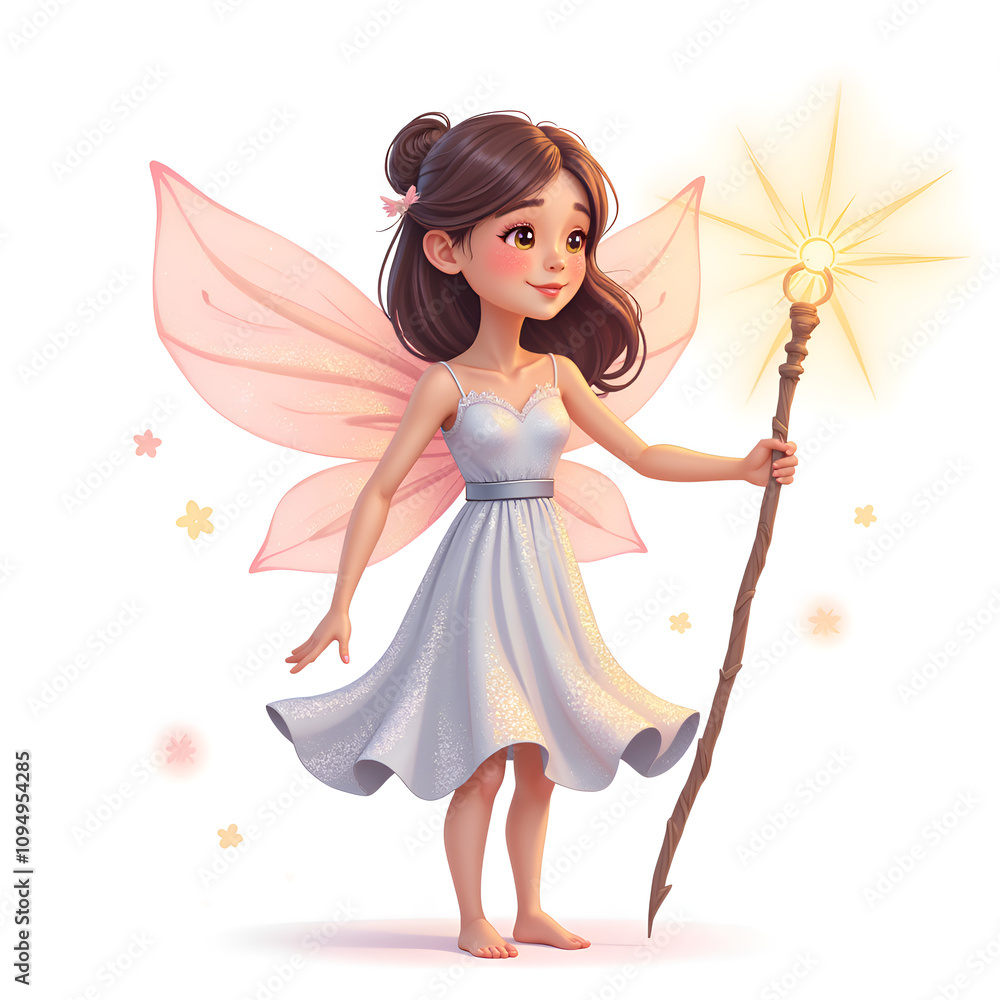 Luna, the enchanted fairy with sparkling wings and a magical wand in a dreamy landscape, digital art of character design concept. Luna, the enchanted fairy with sparkling wings and a magical wand in a dreamy landscape, digital art of character design concept.