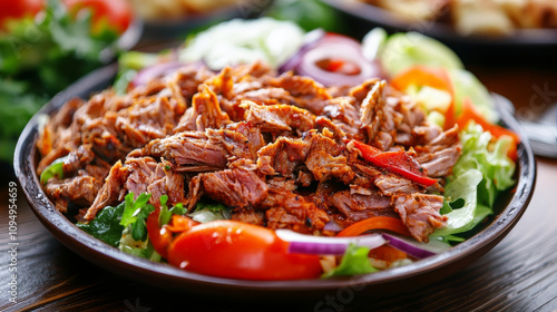 This is a dish with döner meat and salad, served on a plate.