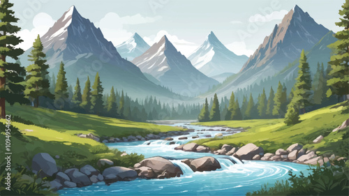  river mountain vector in photo