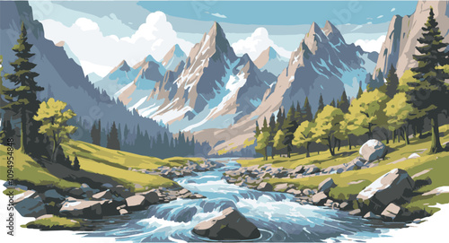  river mountain vector in photo