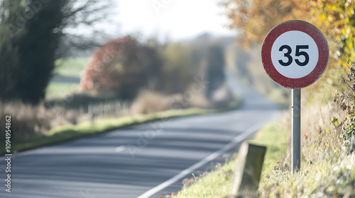 A clear, isolated image of a speed limit sign displaying 35 mph, set against a white background, symbolizing road safety, traffic regulations, and the importance of adhering to speed limits for safe d photo