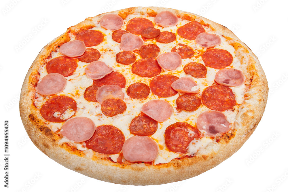 Pepperoni pizza isolated on a white background with clipping path. Pepperoni pizza isolated on a white background with clipping path.
