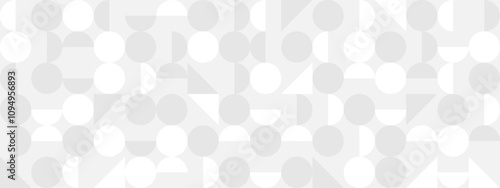 White trendy seamless background of circles and squares in modern style, flat vector illustration. Cover of gray geometric shapes in retro texture for web design or postcard.