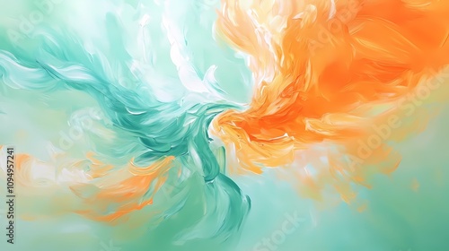 Digital technology orange green liquid paint pattern texture illustration poster background