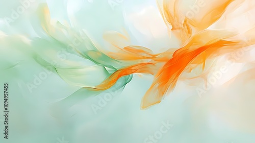 Digital technology orange green liquid paint pattern texture illustration poster background