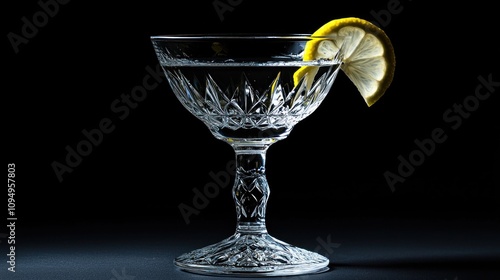 Classic style cocktail in a crystal glass with a twist of lemon