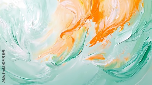 Digital technology orange green liquid paint pattern texture illustration poster background