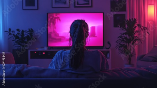 Woman Relaxing at Home Watching OTT Content on Smart TV