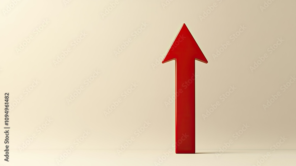 Red Arrow Pointing Upward on Simple Background, Symbolizing Growth, Success, and Forward Direction in Business or Personal Development Contexts Red Arrow Pointing Upward on Simple Background, Symbolizing Growth, Success, and Forward Direction in Business or Personal Development Contexts